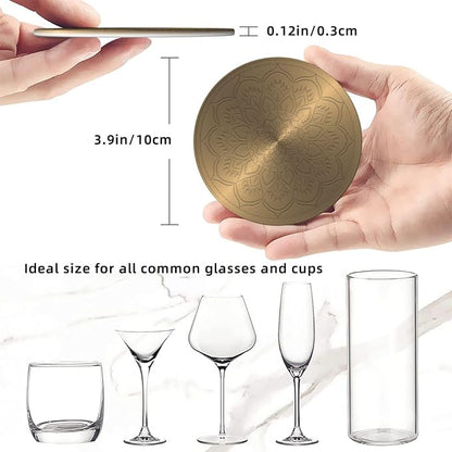 Drink Coasters with Holder Stand Set of 6, Mandala Rosette Engraving Pu Leather - Image 3