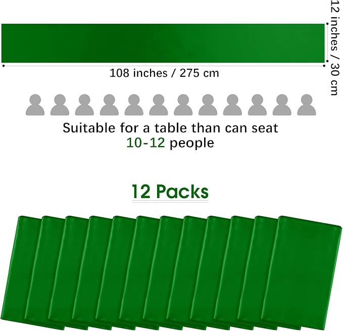 Aneco Satin 12 Pack Table Runner 12 x 108 Inch Emerald Long Wedding Satin Silk - Image 2