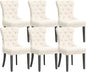 KCC Boucle Dining Chairs Set of 6, Upholstered High-end Tufted Dining Room Chair with Nailhead Back Ring Pull Trim Solid Wood Legs, Contemporary Nikki Collection Modern Style for Kitchen, Cream
