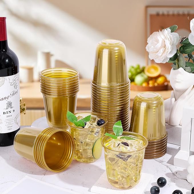 KesaPlan 100Pcs 12oz Gold Plastic Party Cups, Disposable Wine Cocktail Cups | - Image 2