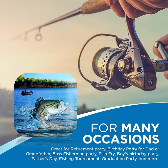 Havercamp Fishing Plates-8 Pack-9 Inch Square-Gone Fishin Party | Set of 8 - Image 3