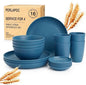 16 PCS Wheat Straw Plates and Bowls Sets, Kids Dishes Dinnerware Sets by Perlapoc