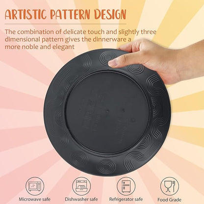 Kitchen Wheat Straw Dinnerware Set 40 PCS Dishes Sets for 8 Plastic Plates Reusable Dinner Plates Cereal Bowls Small Cups Dishwasher & Microwave Safe Unbreakable Dish Set for Picnic RV-Black