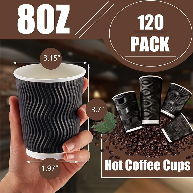 Lamosi 120 Pack 8 oz Disposable Coffee Cups, Insulated Corrugated Paper Cup | - Image 2