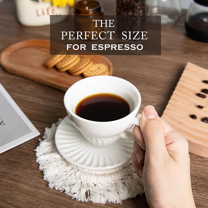 2 oz White Espresso Cups Set of 2, Ceramic Cappuccino Cups - Image 7