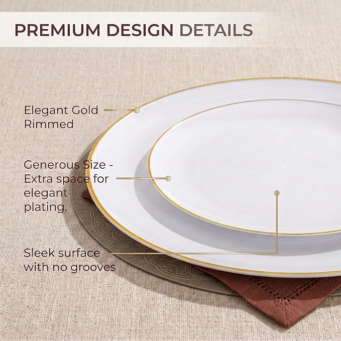 KIRE 100PCS White Plates with Gold Trim - Image 6