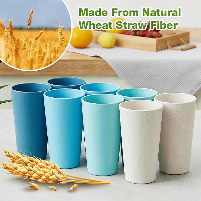 Hlukana Wheat Straw Cups Set of 8, 20 oz Unbreakable Drinking, Chip Resistant - Image 3