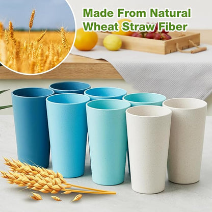 Hlukana Wheat Straw Cups Set of 8, 20 oz Unbreakable Drinking, Chip Resistant - Image 3