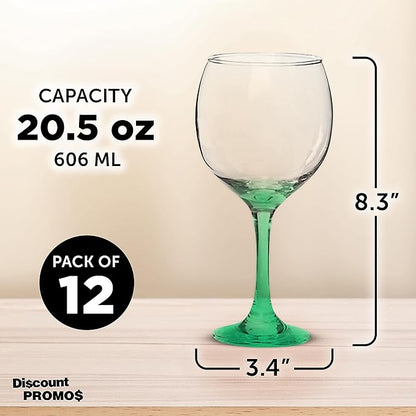 DISCOUNT PROMOS Premiere Wedding Wine Glasses 20.5 oz. Set of 12, Bulk Pack - Restaurant Glassware, Perfect for Red Wine or White Wine - Green