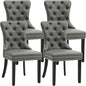 KCC Faux Leather Dining Chairs Set of 4, Upholstered High-end Tufted Dining Room Chair with Nailhead Back Ring Pull Trim Solid Wood Legs, Contemporary Nikki Collection Modern Style for Kitchen, Gray