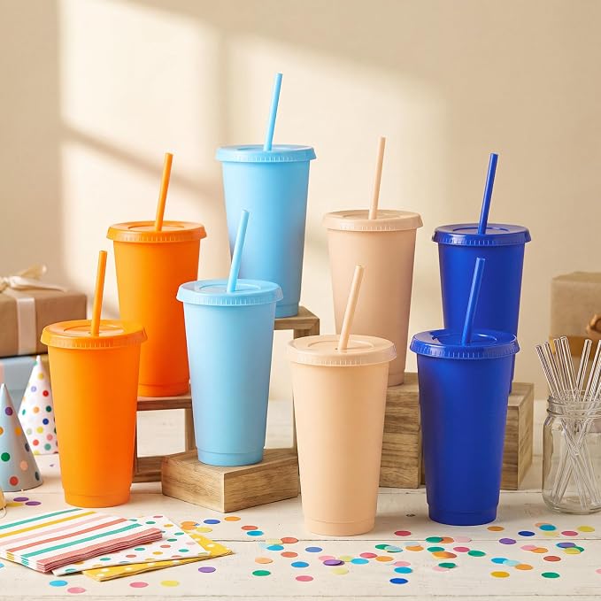 Skylety 24 Pcs Blue and Orange Plastic Cups - Image 4