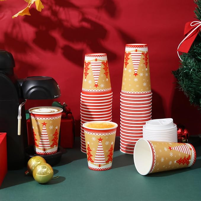 Tamone 100 PACK Christmas Cups 12OZ Disposable Coffee Cups - Image 6