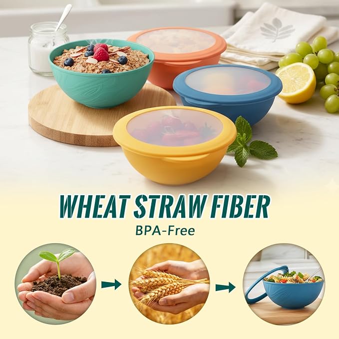 Wheat Straw Bowls 40 OZ, Unbreakable Salad Container - Image 3