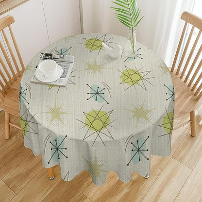 Mid Century Retro Round Tablecloth, Modern 1950s Style Abstract Geometric Vintage Print Tablecloth for Home Party Dining Room Kitchen Decor 70Inch(178cm)