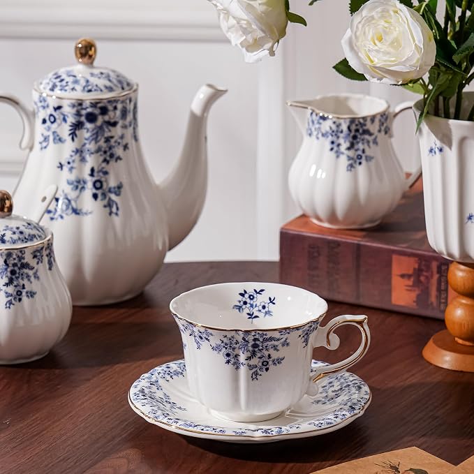 Ceramic Floral Cups with Saucers，7 oz Espresso Cups - Image 6