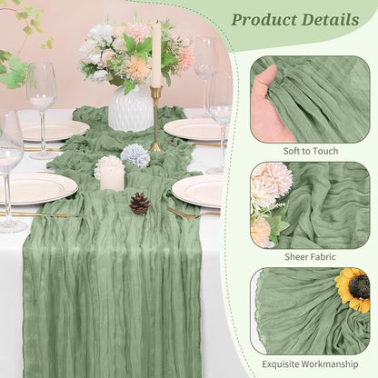 Pesonlook Cheesecloth Table Runner Sage Green, 10 Pack 17.7x108 inch, Long | - Image 3
