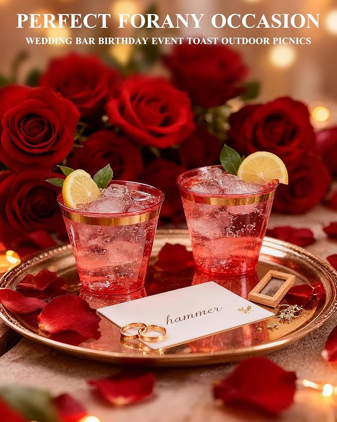 Goodluck 50PCS 9oz Red and Gold Plastic Cups - Image 4