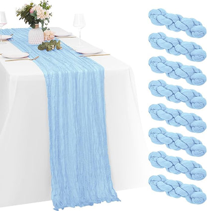8 Pack Baby Blue Cheesecloth Table Runners 20x120 Inch Gauze Table Runner 10FT by Yorcari