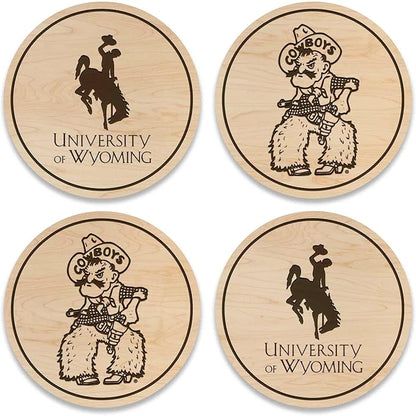 LazerEdge University of Wyoming Wooden Coaster Set - Maple Wood - Officially Licensed Product - 4-Pack
