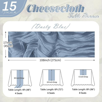 15 Pack Dusty Blue Cheesecloth Table Runner 17 x 108 inch Cheese Cloth Table - Image 2