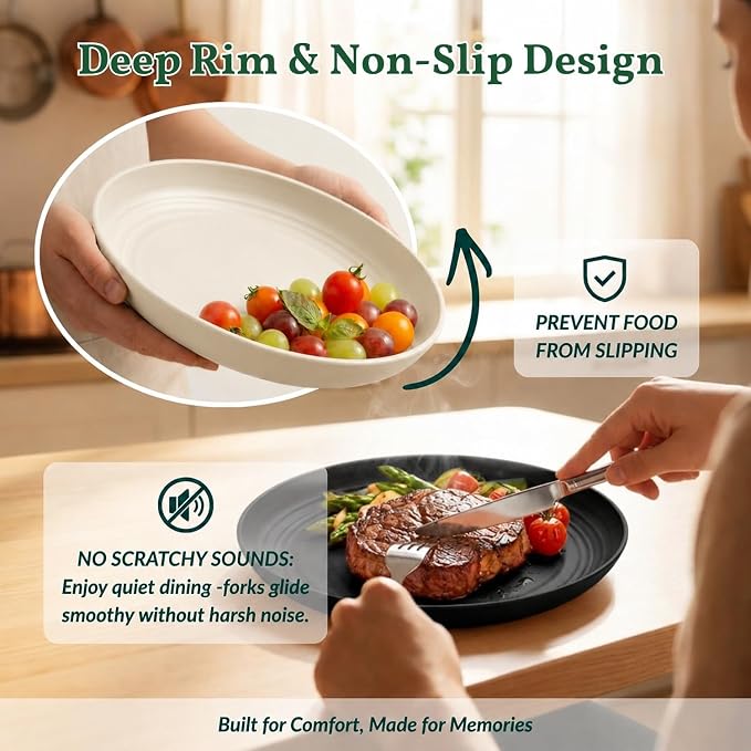 Wheat Straw Plates Set of 8, Reusable Lightweight and Unbreakable 9 inch Plates - Image 4