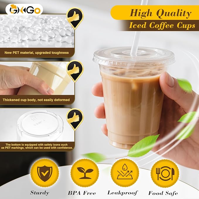 Ginkgo 100 Pack 12 oz Plastic Iced Coffee Cups - Image 4
