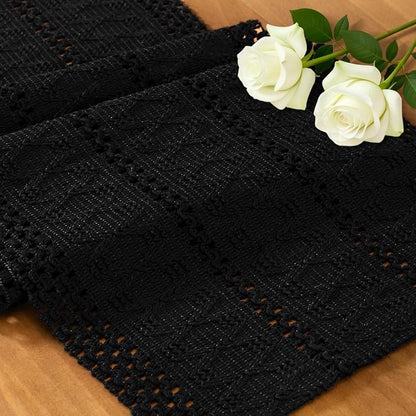 Black Boho Table Runner Farmhouse Macrame Woven Table Runner 12x72 Inch | Small by MLMC
