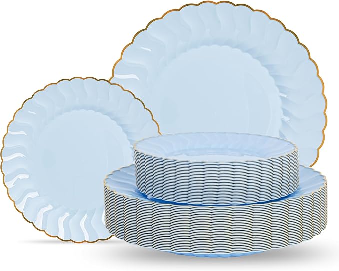 Lullaby 60PCS Light Blue Scalloped Plastic Plates by LULLABY