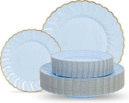 Lullaby 60PCS Light Blue Scalloped Plastic Plates by LULLABY
