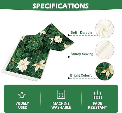 Green Poinsettia Table Runner Winter Floral Burlap Table Runners, Spring St - Image 4