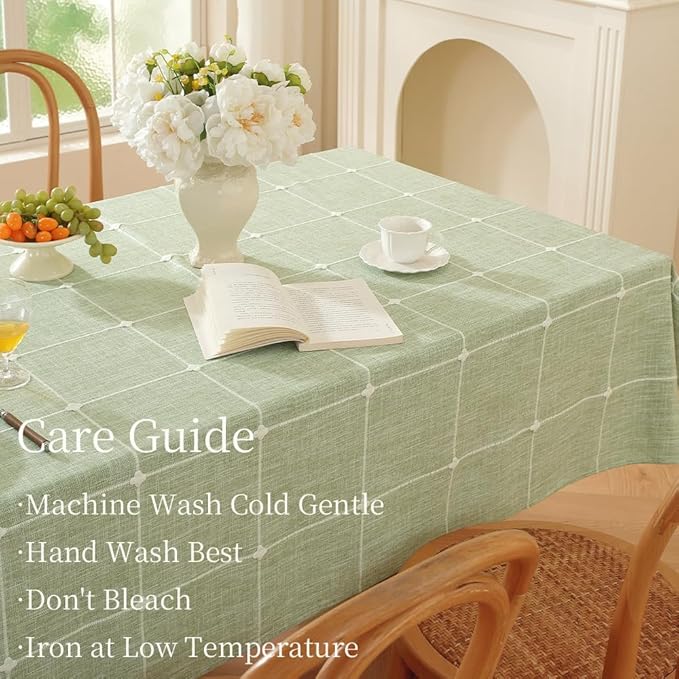 Zobesta Plaid Green Table Cloth Rectangle Table 60 x 120 Inch, Heavy Weight Washable Farmhouse Soft Boho Linen Tablecloth Rectangle for Outdoor, Party, Holiday, Picnic, Dining