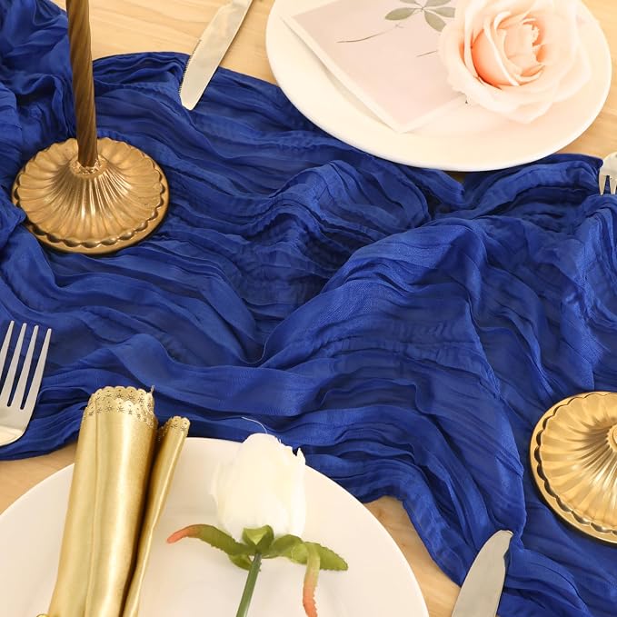 3 Pack Royal Blue Cheesecloth Table Runner 120 Inch Boho Wedding Decor | - Image 7