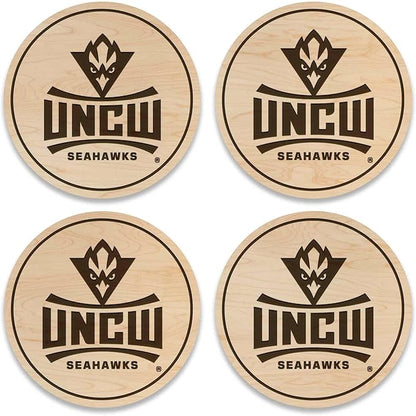 LazerEdge UNC Wilmington Seahawks Wooden Coaster Set - Maple Wood - Officially Licensed Product - 4-Pack