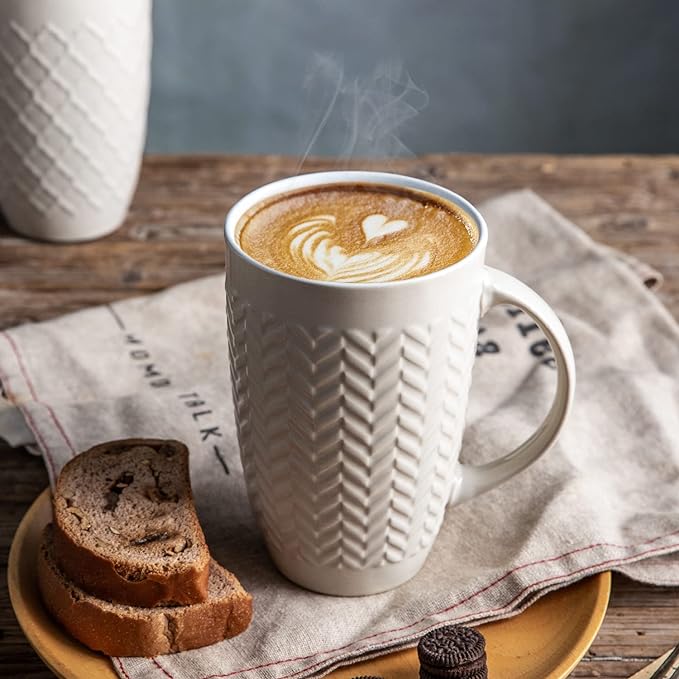 AmorArc 20 oz Large Coffee Mugs Set of 6, Tall Ceramic Coffee Cups-Beige | 3 - Image 5