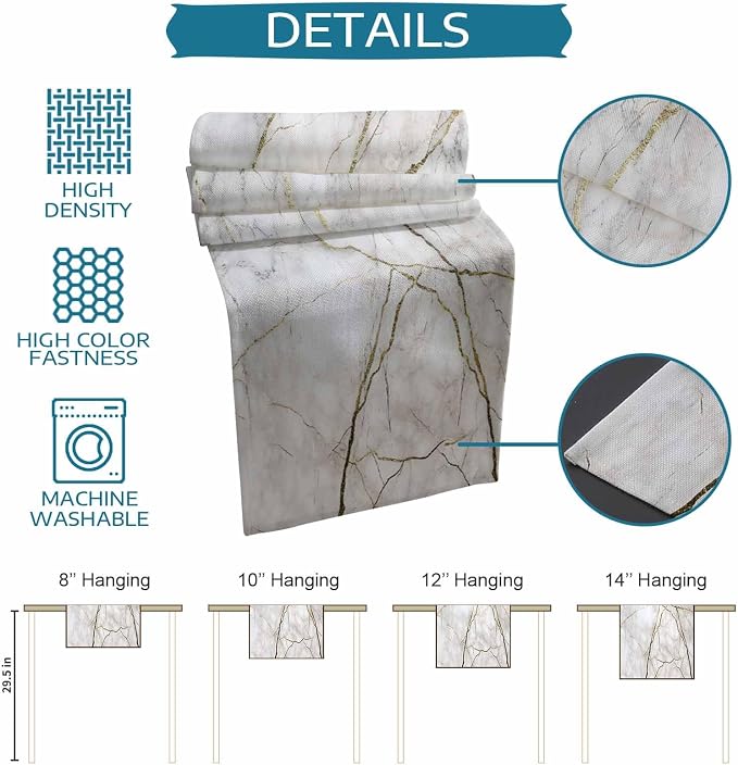 Marble Table Runner-Cotton Linen-Long 90 inche White Gray Gold Dresser Scarves - Image 7