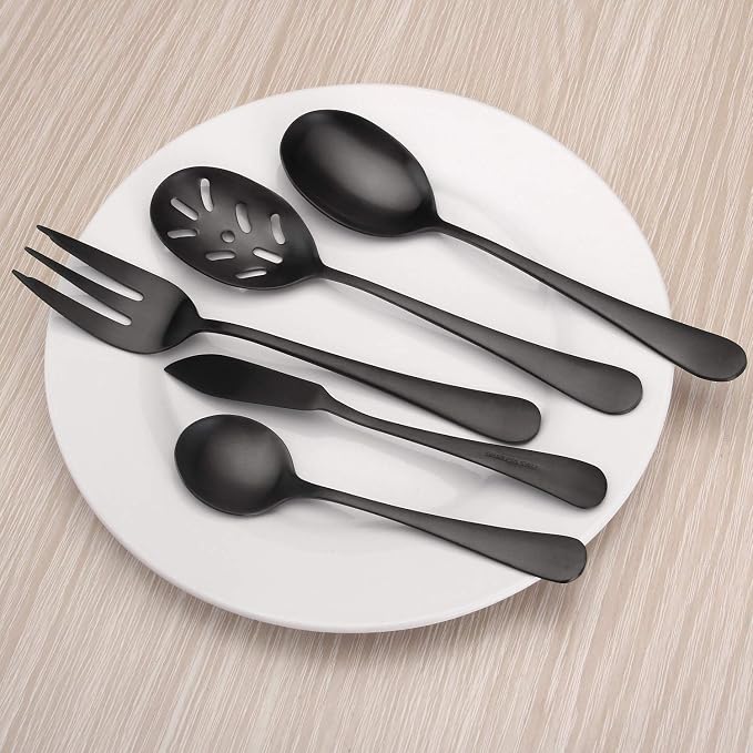 Matte Black Serving Set，SHARECOOK 5-Piece 18/0 Stainless Steel Large Hostess Set - Image 6