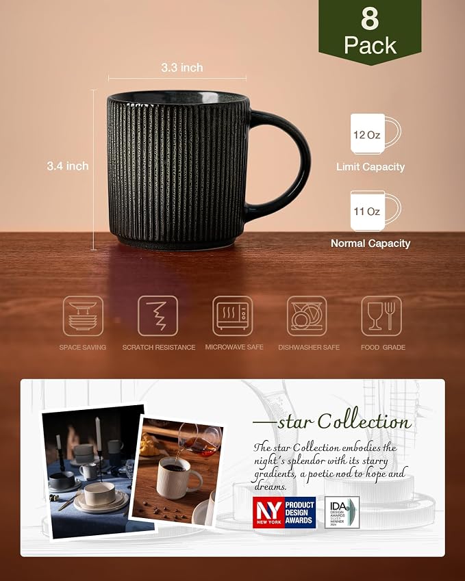 famiware Coffee Mug Set for 8, Star 12 oz Catering Mugs Cup Set - Image 4
