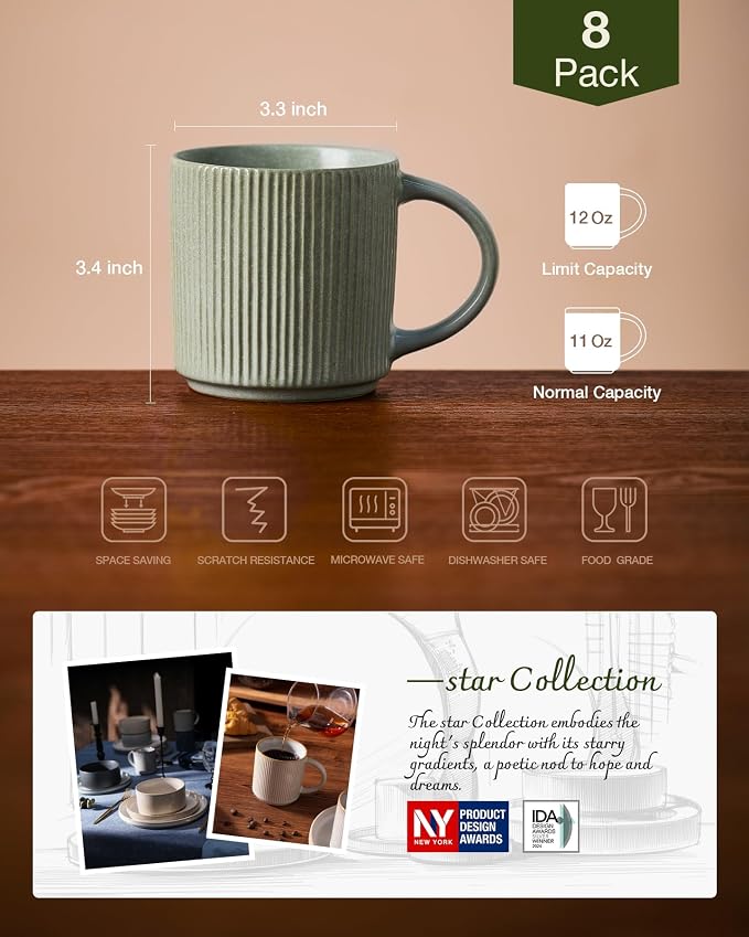 famiware Coffee Mug Set for 8, Star 12 oz Catering Mugs Cup Set - Image 4