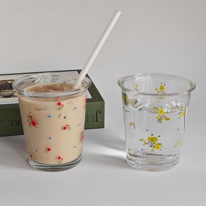 2 Pack 12 OZ Cute Floral Glass Cup French Drinking Glasses | Thick Sturdy - Image 7