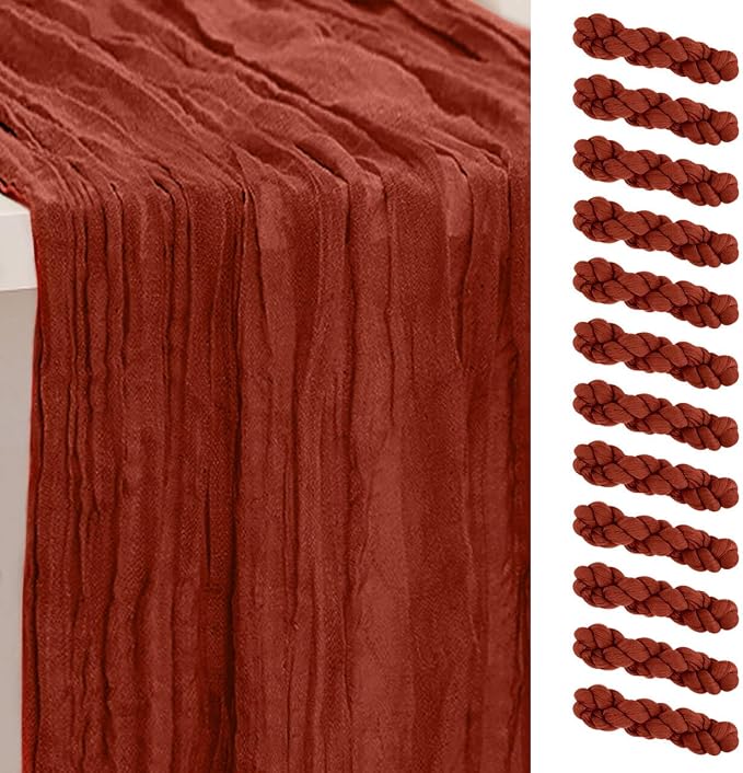 12 Pack Terracotta Christmas Cheesecloth Table Runner 35x120 Inch 10Ft Rustic by SuBleer