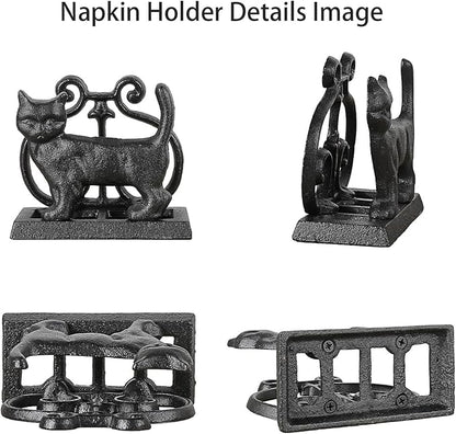Exquisite Vintage Cast Iron Napkin Holder With Playful Standing Animal Motif - Cat Napkin Holders are suitable for kitchens, restaurants, and parties