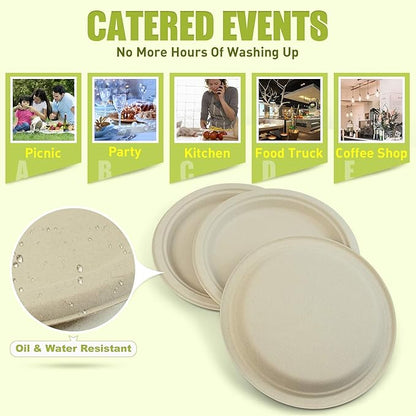 Green Earth, 9-Inch, 500-Count, Compostable Plates, Natural Bamboo Fibers, Everyday Tableware - Biodegradable Disposable Round Shape Microwave-Safe Gluten-Free Eco-Friendly