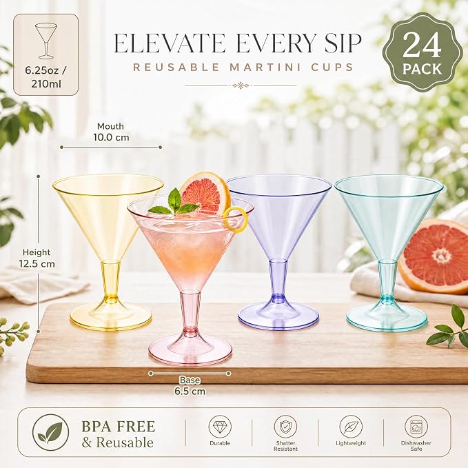 Liacere 24 Pack Colored Plastic Cocktail Glasses - Image 3