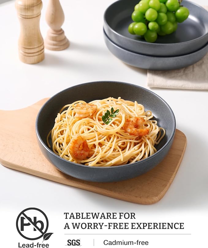 famiware Milkyway 33 oz Pasta Bowls Set of 6, Matte Dark Charcoal | Double - Image 3