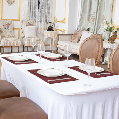 Cloth Burgundy Placemats Set of 8, Linen Type Fabric Placemats Machine Washable Heat Resistant Placemats Polyester Place Mats for Halloween, Thanksgiving and Christmas Dining Table (Burgundy)