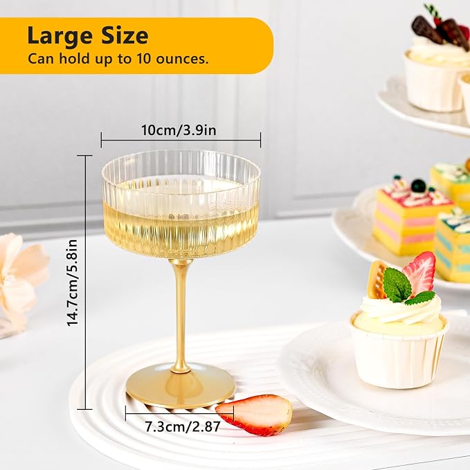ZOMUIA Ribbed Coupe Glasses 6 Pcs, 10 oz Plastic Champagne Coupe Detachable - Image 2