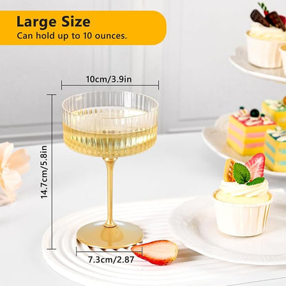 ZOMUIA Ribbed Coupe Glasses 6 Pcs, 10 oz Plastic Champagne Coupe Detachable - Image 2
