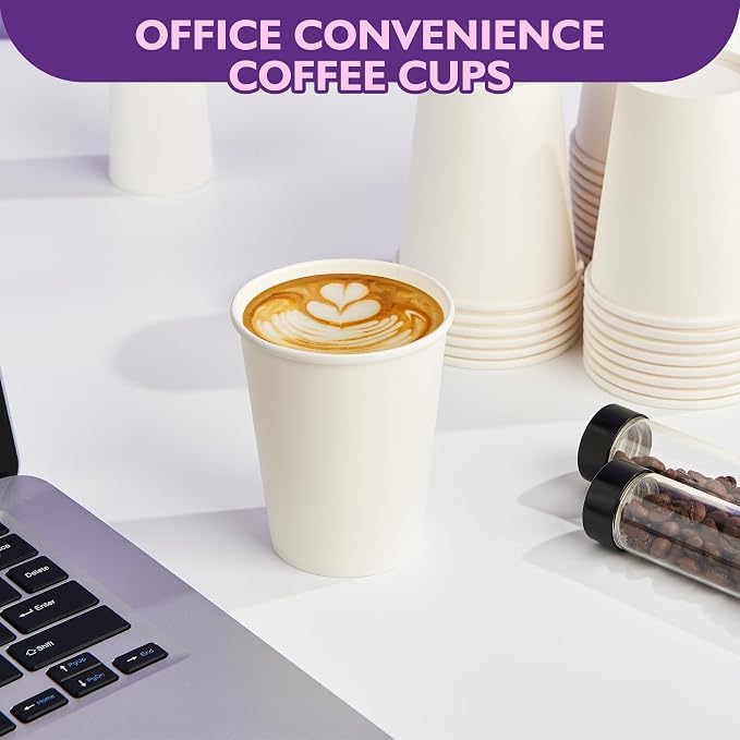 8 oz White Paper Coffee Cups, Disposable Hot Cups - Image 2