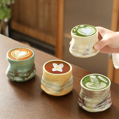 Unique Glaze Coffee Cups Set, Handleless Teacup Retro Coarse Ceramic Mugs - Image 4