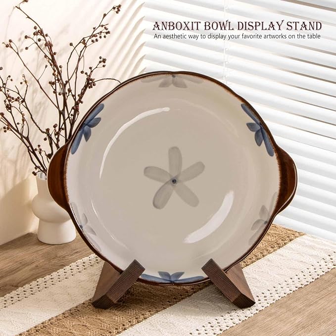 Bowl Stands for Display, 6.5 Inch Plate Holder, Wooden Easel Frame Holder, Display Stand for Large Deep Platters and Dishes, 6.5" H x 9" W x 7.9" D (For Bowls under 5" in Depth)